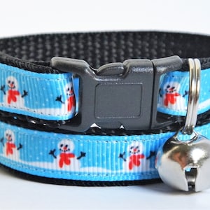 Christmas / Winter Cat Collar - Snowman Kitten Collar - Boy or Girl Holiday Cat Collar - Breakaway Cat Collar with Removable Bell