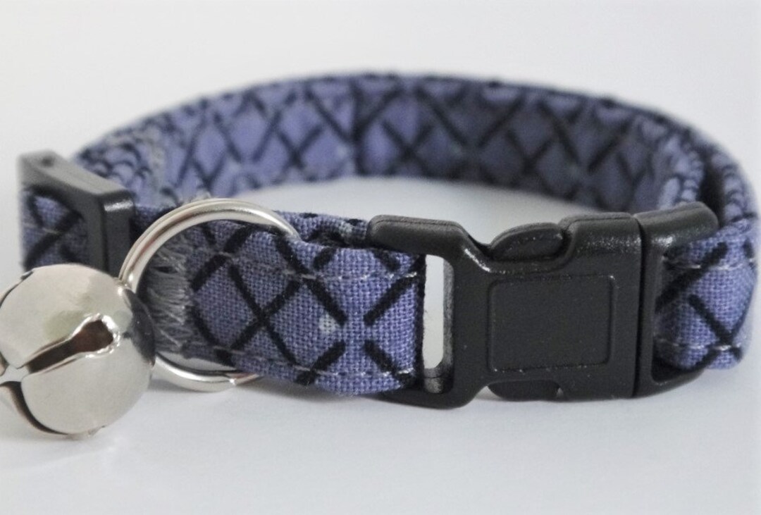 Fabric Cat Collar Kitten Collar Grey and Black Pet Collar With