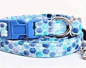 Small Girl Dog Collar and (optional) Leash with Mermaid Scales - Puppy Collar -  Blue Mermaid Dog Collar -Teacup Yorkie, Toy Poodle