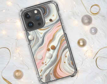 Marble Design Pink Gold Silver White Clear Edge Case for iPhone®