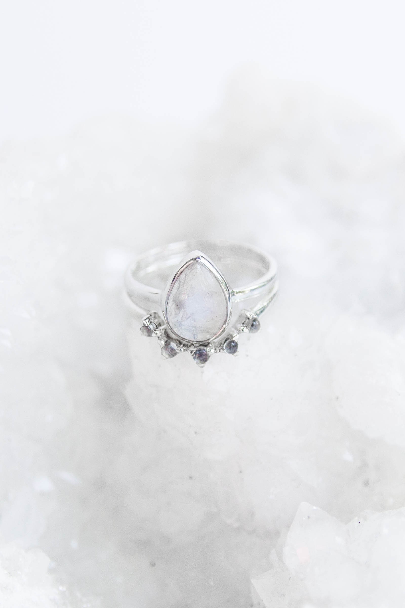 pear moonstone ring with 5 round stone stacker Rainbow moonstone stacking set 925 sterling silver