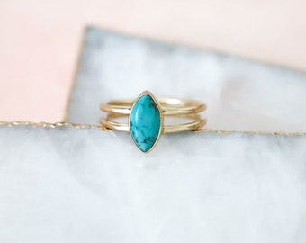 Dainty Turquoise Ring, Marquise Turquoise Ring, Turquoise Ring Gold, Dainty Ring, Double Band Ring, 14k Gold Vermeil Ring, Gift for her
