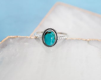 Turquoise Ring Sterling Silver, Boho Turquoise Ring, Dainty Turquoise Ring, Oval Turquoise Ring, Sterling Silver Ring, Gift for Her