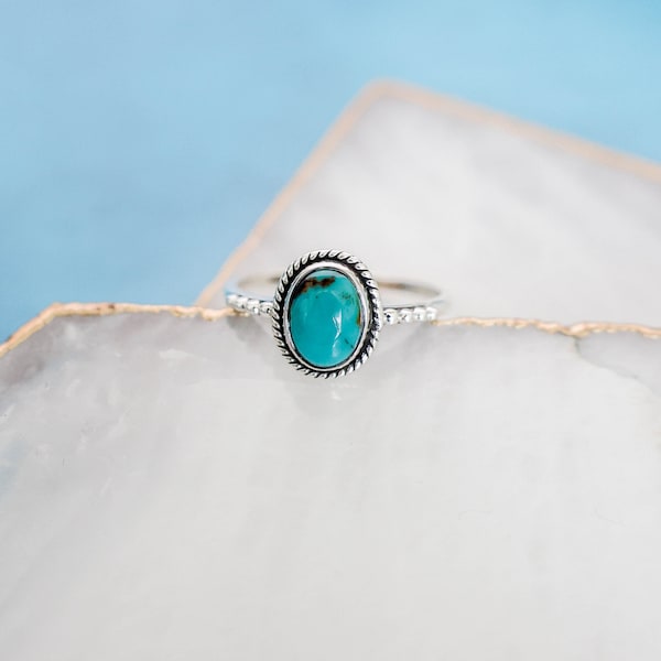 Turquoise Ring Sterling Silver, Boho Turquoise Ring, Dainty Turquoise Ring, Oval Turquoise Ring, Sterling Silver Ring, Gift for Her