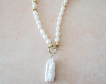 Freshwater Pearl Necklace, Genuine Pearl Necklace, Handmade Beaded Necklace, Biwa Pearl Necklace, Gifts for Her