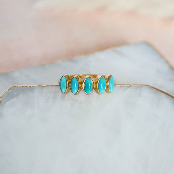 Turquoise Multi Stone Ring Gold, Turquoise Gold Ring, Marquise Turquoise Ring, Gold Vermeil Ring, Genuine Turquoise, Unique Ring For Women