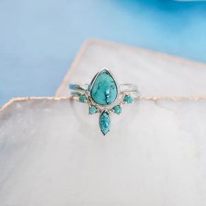 Turquoise Ring Set, Turquoise Stacking Rings, Genuine Turquoise Ring, Sterling Silver Stacking Rings, Multi Stone Rings, Ring Sets for Women