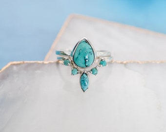 Turquoise Ring Set, Turquoise Stacking Rings, Genuine Turquoise Ring, Sterling Silver Stacking Rings, Multi Stone Rings, Ring Sets for Women