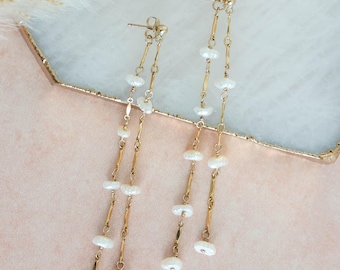 Dangling Pearl Earrings, 14k Gold Filled, Bridal Jewelry