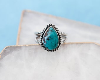 Turquoise Statement Ring, Turquoise Ring, Boho Turquoise Ring, Turquoise Teardrop Ring, 925 Sterling Silver Ring, Turquoise Ring Women