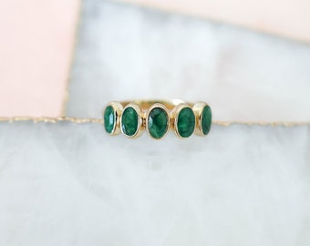 Emerald Multi Stone Ring • Dainty Oval Cluster Ring • 14k Gold Vermeil Ring for Women • Gift for her • May Birthstone