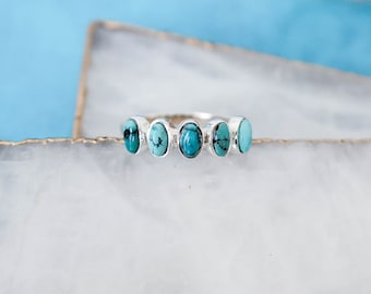 Turquoise Multi Stone Ring, Oval Turquoise Ring, Turquoise Ring Sterling Silver, Boho Rings, Turquoise Ring, Dainty Jewelry for Women