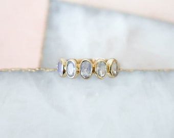 Rainbow Moonstone Multi Stone Ring • Dainty Oval Cluster Ring • 14k Gold Vermeil Ring for Women • Gift for her