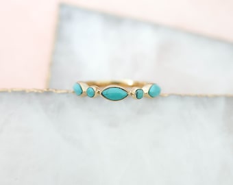 Dainty Turquoise Ring, Multi Stone Ring, Gold Turquoise Ring, Turquoise Ring, 14k Gold Vermeil Ring, December Birthstone Ring, Sister Gift