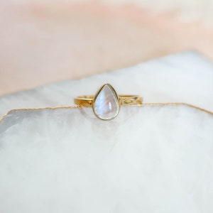 Gold Moonstone Ring, Stackable Gold Ring, Pear Ring, Rainbow Moonstone Ring, 14k Gold Vermeil Ring, Dainty Ring, Jewelry For Women