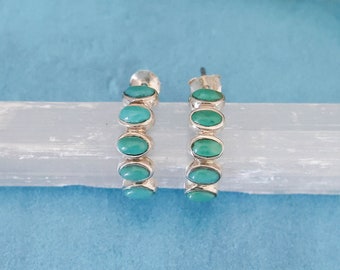 Sterling Silver Turquoise Half Hoop Earrings, Cluster Design