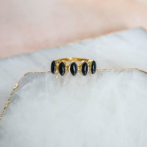 Black Onyx Multi Stone Ring Gold, Black Onyx Gold Ring, Marquise Black Onyx Ring, Gold Vermeil Ring, Unique Ring For Women