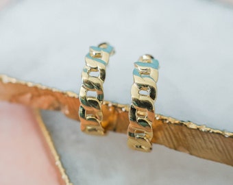 Bold Link Hoop Earrings, Gold Hoop Earrings, Statement Earrings, 14k Gold Vermeil Earrings, Curb Link Earrings, Gifts for Her