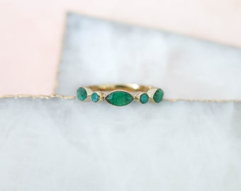 Dainty Emerald Ring Gold Vermeil, Marquise Multi Stone Ring, May Birthstone