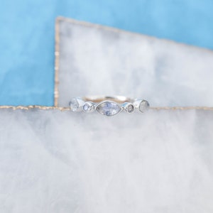 Dainty Moonstone Ring, Multi Stone Ring, Rainbow Moonstone Ring, Sterling Silver Moonstone Ring, Stackable Ring, Sister Gift
