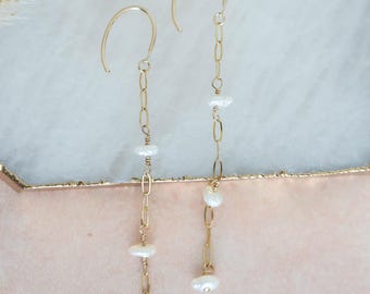 Dainty Pearl Drop Earrings, 14k Gold Filled, Bridal Jewelry