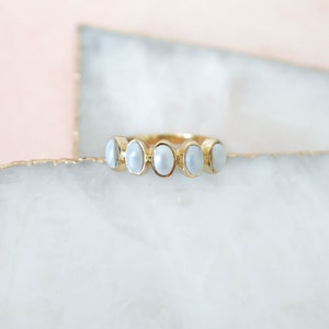 Pearl Multi Stone Ring, Oval Pearl Ring, Cluster Ring, Pearl Ring, Pearl Ring Gold,  14k Gold Vermeil Ring, Dainty Rings for Women