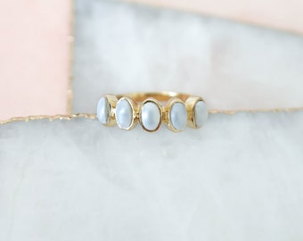 Pearl Multi Stone Ring, Oval Pearl Ring, Cluster Ring, Pearl Ring, Pearl Ring Gold,  14k Gold Vermeil Ring, Dainty Rings for Women