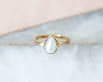 Pearl Stacking Ring, Pearl Ring, Pearl Ring Gold, Teardrop Pearl, Dainty Pearl Ring, 14k Gold Vermeil Ring, Pearl Jewelry, June Birthstone