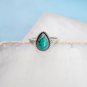 Turquoise Teardrop Ring, Dainty Turquoise Ring, Turquoise Ring, Sterling Silver Ring, Boho Turquoise Ring, Gift for Her,Turquoise Ring Women