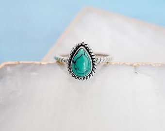 Turquoise Teardrop Ring, Dainty Turquoise Ring, Turquoise Ring, Sterling Silver Ring, Boho Turquoise Ring, Gift for Her,Turquoise Ring Women