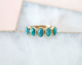 Turquoise Multi Stone Ring, Oval Turquoise Ring, Turquoise Ring Gold, Boho Rings, Turquoise Ring, 14k Gold Vermeil Ring, Dainty Jewelry