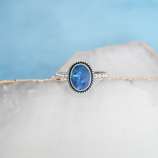 Australian Opal Ring, Sterling Silver Ring, Dainty Ring, Opal Silver Ring, Rings for Women, Opal Jewelry, Oval Opal Ring, Jewelry for Women