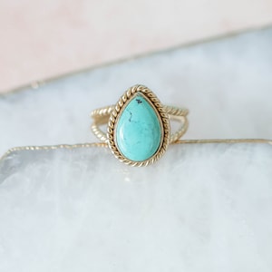 Gold Turquoise Ring, Genuine Turquoise Pear Ring, Turquoise Statement Ring, Gold Vermeil Ring, Turquoise Ring Women, Holiday Gifts for Women