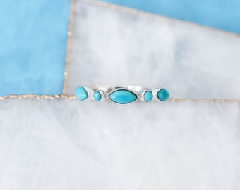 Dainty Turquoise Ring in Sterling Silver • Stackable Multi-Stone Band • Gift for Her