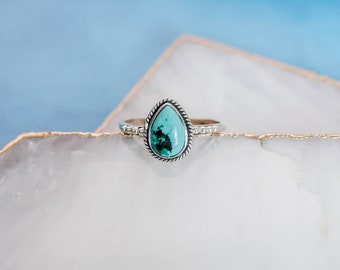 Turquoise Silver Ring, Turquoise Pear Ring, 925 Sterling Silver Ring, Dainty Turquoise Ring, Gifts for Women, Boho Jewelry