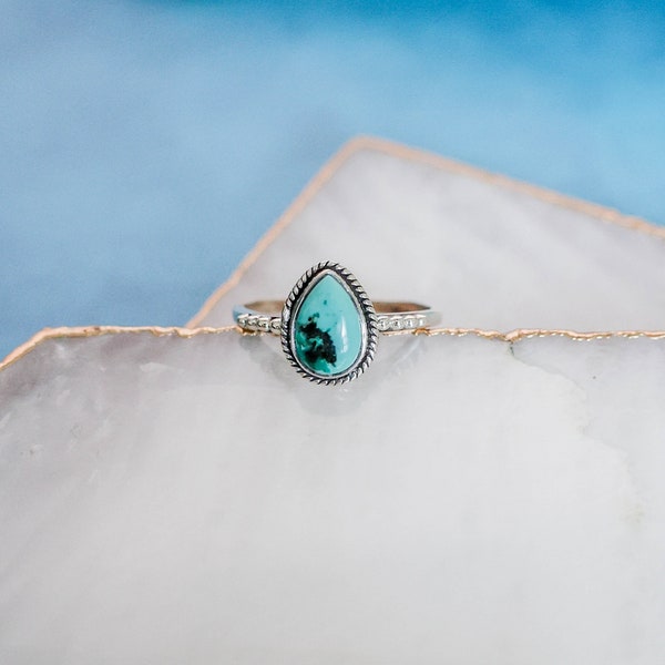 Turquoise Silver Ring, Turquoise Pear Ring, 925 Sterling Silver Ring, Dainty Turquoise Ring, Gifts for Women, Boho Jewelry