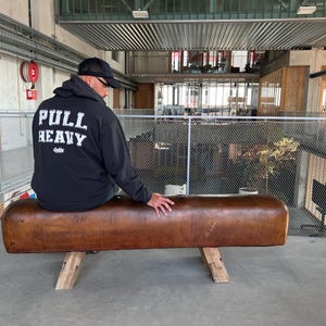 Vintage Czech Leather Gymnastics Bench Pommel Horse wooden legs 1930s