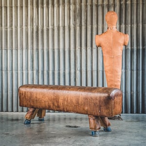 Vintage Czech Leather Gymnastics Bench Pommel Horse 1930s