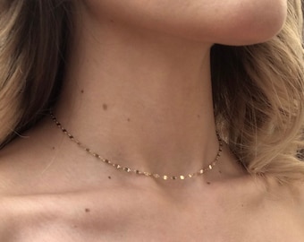 14k Yellow Gold Double Mirror Chain Choker with Extension