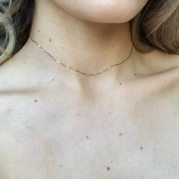 Dainty Box Choker Necklace 14k Solid YELLOW Gold  | Lady Rosie Rose