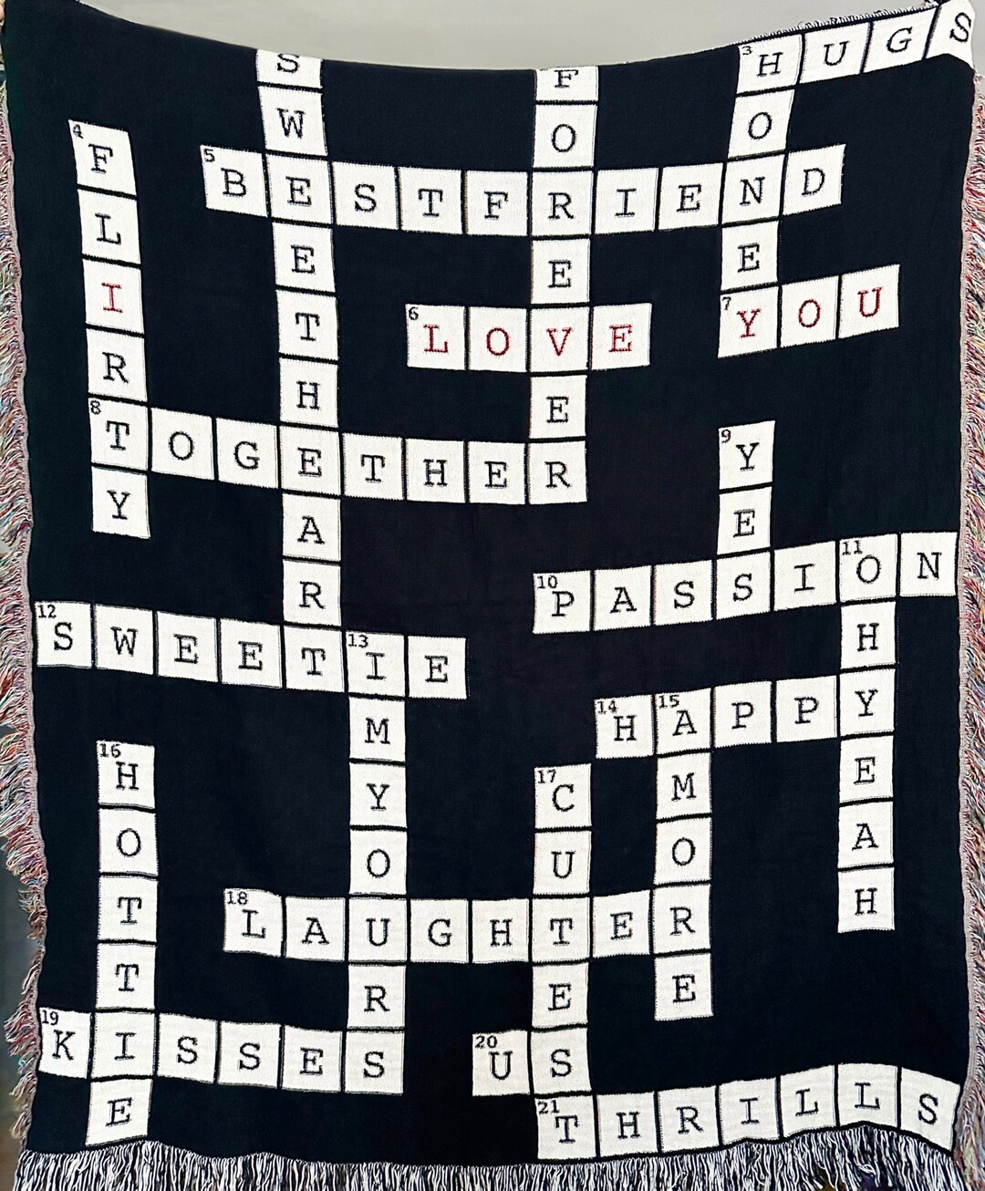 Woven Cotton Crossword Puzzle Blanket, Custom Crossword Blanket