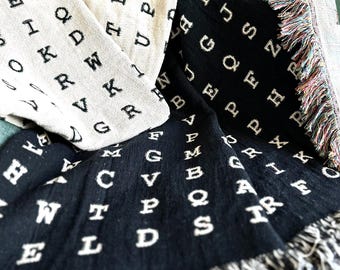 Personalized Word Search Woven Blanket: Custom Cotton Throw with fun Color Options