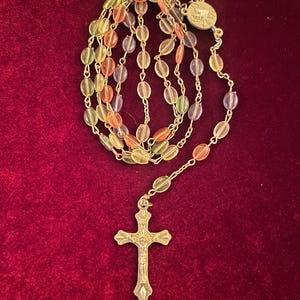 Vintage Rosary Crucifix clear and Cylinder Beads Crucifix religious
