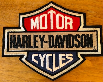 Vintage 70s Harley Davidson Embroidered shield  red white and blue  iron on patch