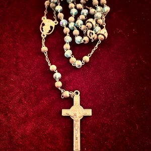 Vintage Rosary Crucifix clear and Cylinder Beads Crucifix religious