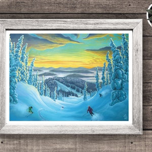 Winter landscape art, by Vaz Art, Ski Art, winter painting, Ski wall decor, Silver star mountain, Winter scene, Prints, Wall Décor, Wall art