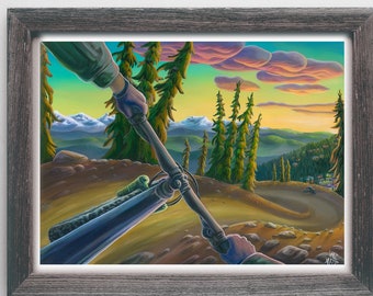 Bike art painting, mountain bike painting, downhill art, Wall Art, Mountain art print, Vaz Art, art Print, bike in the mountains