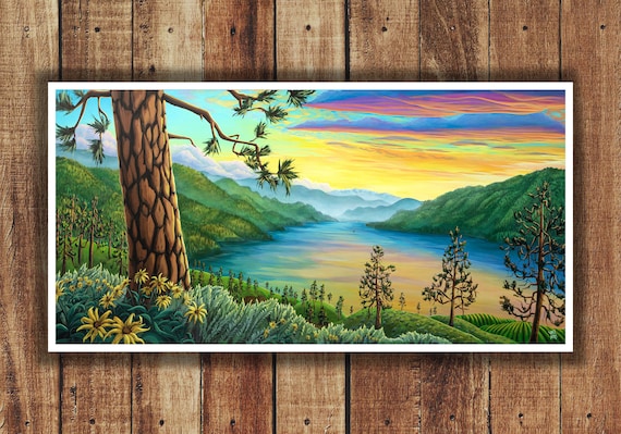 Okanagan Valley art by Vaz Art, Lake wall art, Lake, Landscape art, Vinyard art, Canadian Lake, British columbia,art Print, Summer scene