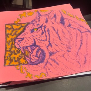 Trippy Tiger pen sketch drawing