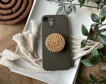 Large Boho Rattan Cell Phone Grip